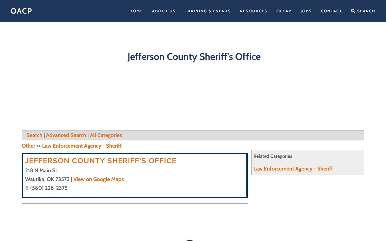 Jefferson County Jail sheriff directory record for inmate lookup