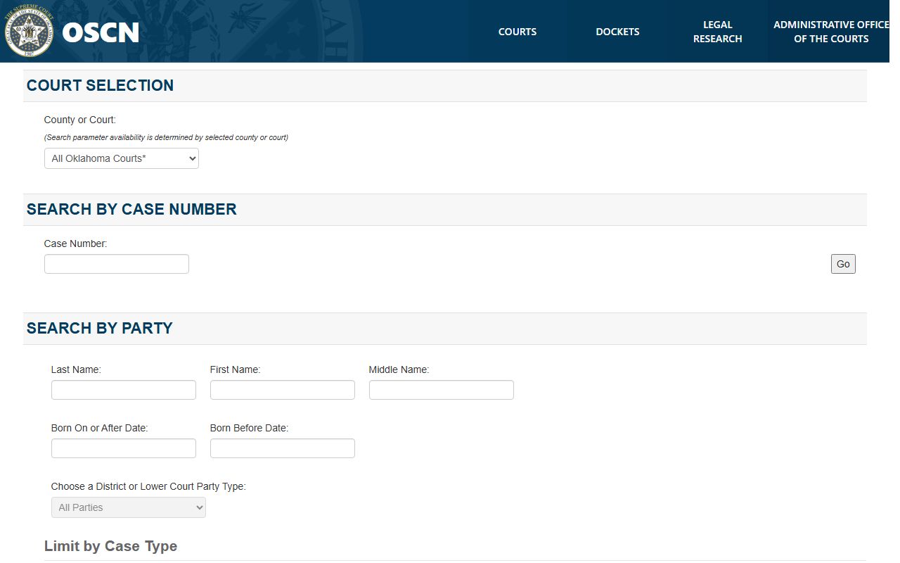 OSCN docket search form for Jefferson County court records after arrest
